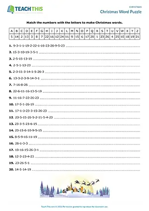 ESL Christmas worksheet preview, elementary A1-A2, matching, Christmas word puzzle, group activity