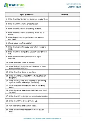 ESL clothes and fashion game preview, upper-intermediate B2, answering quiz questions, group work