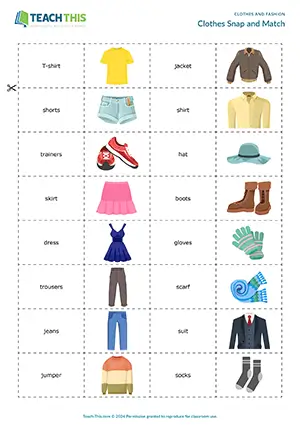 ESL clothes and accessories games preview, elementary A1-A2, snap, matching, pelmanism, forming sentences, pair work