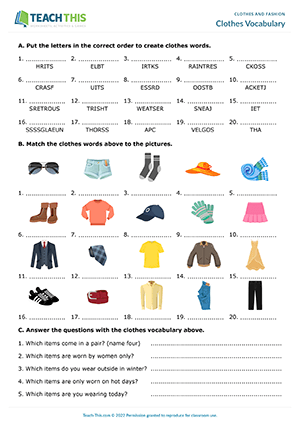 Clothing Vocabulary Lesson - TEFL Lessons -  | ESL worksheets