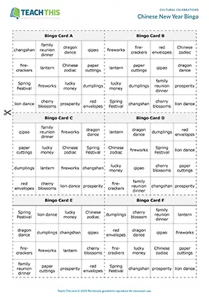 ESL Chinese New Year game preview with bingo and matching vocabulary for Upper-intermediate B2