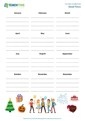 ESL celebrations speaking activity preview with listing, interviewing, and feedback for Intermediate B1
