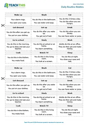 ESL daily routines game preview, beginner A1, describing, guessing, pair work