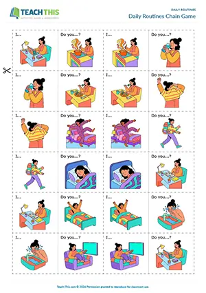 ESL daily routines game preview, beginner A1, matching, controlled practice, controlled practice