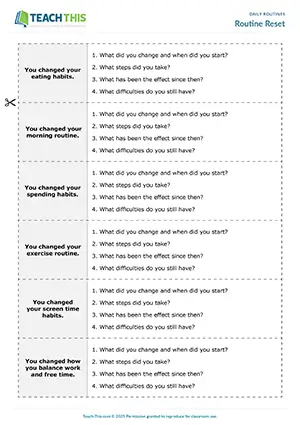 ESL Daily Routines activity preview planning and delivering a short talk, peer review, freer practice for Upper-intermediate B2