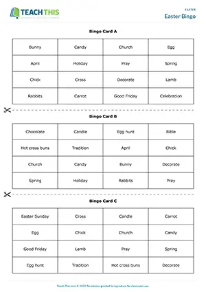 ESL Easter bingo game preview with gap-fill, vocabulary, and matching for Pre-intermediate A2
