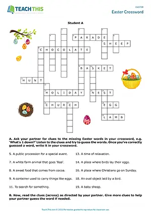 ESL Easter crossword activity preview with describing and guessing for Intermediate B1