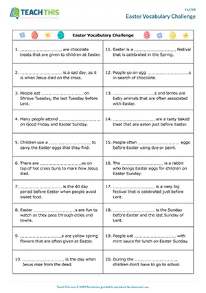 ESL Easter board game and worksheet preview with unscrambling, matching, discussion and gap-fill for Upper-intermediate B2