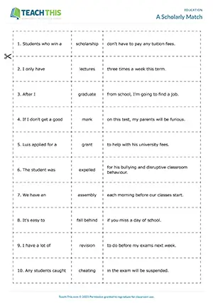 ESL education activity preview with matching, forming sentences and pair work for Upper-intermediate B2