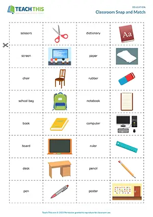 ESL classroom vocabulary games preview with snap, matching, pelmanism and sentence formation for Elementary A1-A2