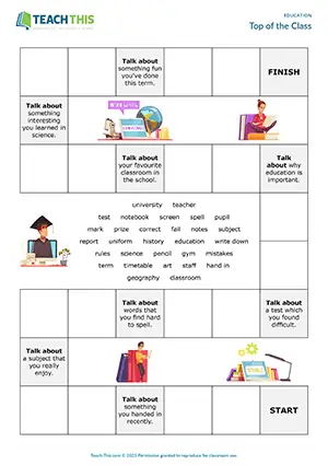 ESL education board game preview with gap-fill, impromptu speech and freer practice for Pre-intermediate A2