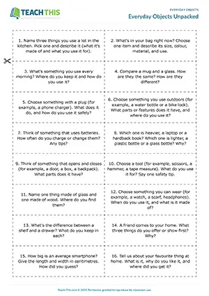 ESL everyday objects activity preview with asking and answering questions, discussion, freer and communicative practice and group work for intermediate B1