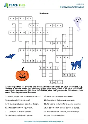ESL Halloween vocabulary activity preview for intermediate B1 with listening, describing, and guessing