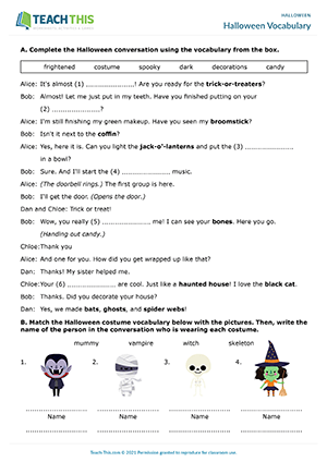 Halloween Vocabulary Worksheet Preview