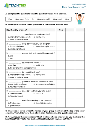 health fitness esl activities worksheets games