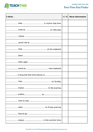 Hobbies Free Time ESL Activities Games Worksheets