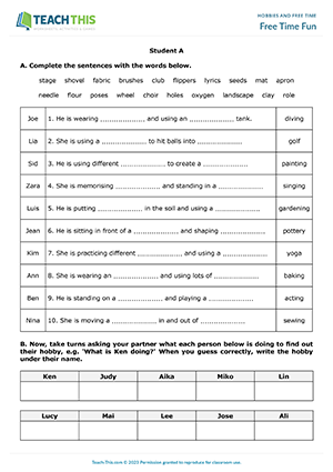 Free time activities - multiple choice worksheet