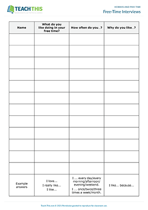 Free time activities - multiple choice worksheet