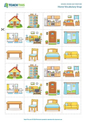 ESL home vocabulary game preview, beginner A1, matching, controlled practice, pair work
