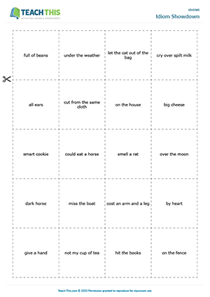 ESL Idioms Game, upper-intermediate B2, matching idioms to situations, pair work