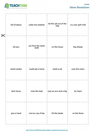 ESL Idioms Game, upper-intermediate B2, matching idioms to situations, pair work