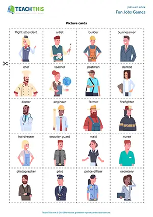 ESL Jobs Games, intermediate B1, matching, miming, guessing, describing, group work