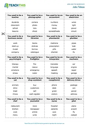 ESL Describing Jobs Game, upper-intermediate B2, describing, guessing, group work