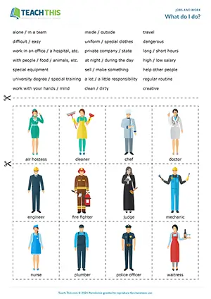 ESL Jobs Guessing Game, intermediate B1, writing questions, guessing, group work