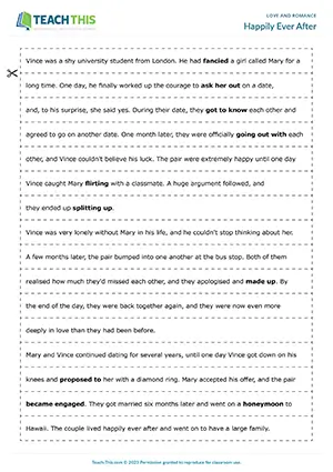 ESL Love and Romance Activity, upper-intermediate B2, ordering, matching, questions, pair work