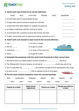 Means Of Transport Vocabulary Worksheet