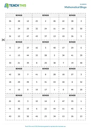 ESL Numbers Game, elementary A1-A2, sums, matching, bingo