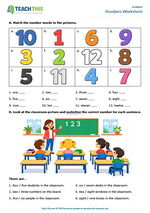 ESL Numbers Flashcards and Worksheet, beginner A1, eliciting, drilling, sentence frames, sequencing, substitution drills, matching, binary choice, controlled practice