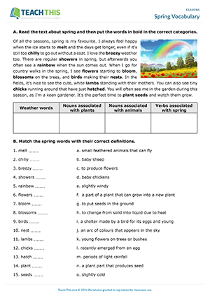 Spring Vocabulary Worksheet Preview