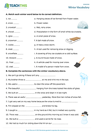Winter Vocabulary Worksheet Preview