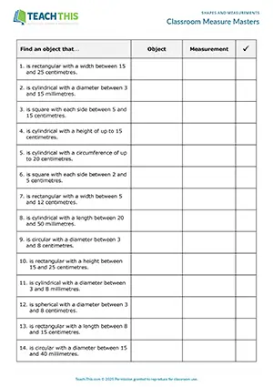ESL shapes and measurements game preview for Classroom Measure Masters, intermediate B1, taking and recording measurements, form completion, pair work
