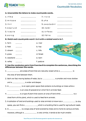 Countryside Vocabulary Worksheet Preview