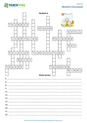 ESL weather crossword activity preview for upper-intermediate B2 with describing, guessing, and group clue writing
