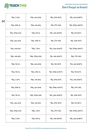 ESL speaking game preview featuring students creating be going to yes/no questions from prompts and answer cards for Pre-intermediate A2.