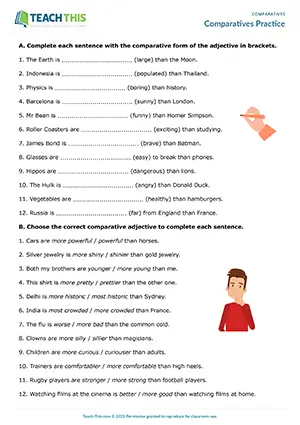 ESL comparatives worksheet preview: students practice as ... as and other comparative structures at Intermediate B1.