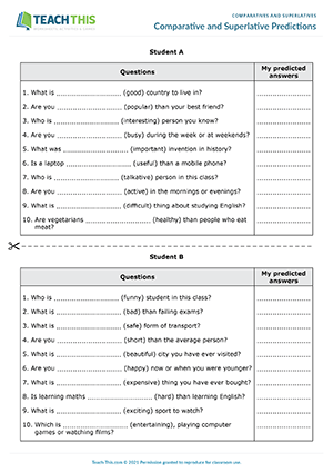 Comparatives Superlatives ESL Games Activities Worksheets