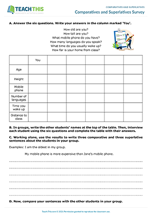 Comparatives Superlatives Esl Activities Worksheets Games