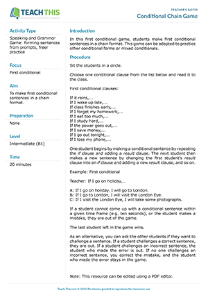 homework for first conditional Conditional Chain Game Preview