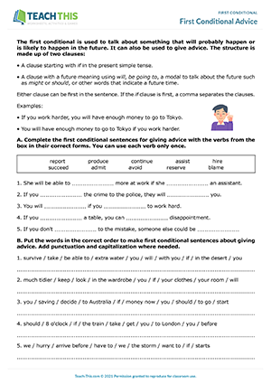 homework for first conditional First Conditional Advice Preview
