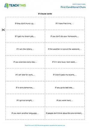 ESL first conditional chain activity for intermediate B1: sentence completion, group writing