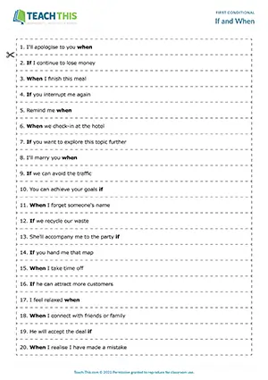 ESL first conditional game for intermediate B1: sentence completion, future time clause, group work