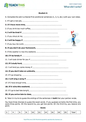ESL first conditional game for intermediate B1: sentence completion, guessing, pair work