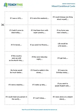ESL mixed conditionals game for intermediate B1: sentence completion, group work, card game