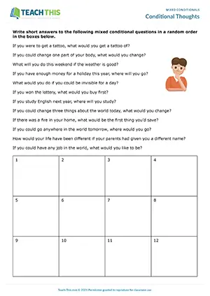ESL mixed conditionals questions activity for upper-intermediate B2: writing, asking and answering, pair work