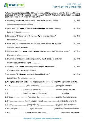 First vs Second Conditional Worksheet Preview
