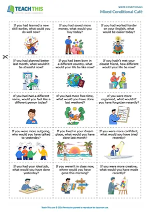 ESL  conditionals activity for upper-intermediate B2, asking and answering questions, guided discussion, freer practice, group work